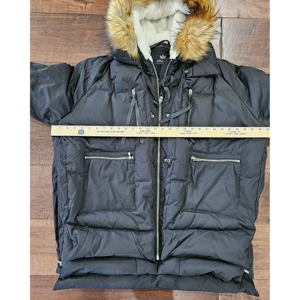 Orolay Ski Lodge Expandable 3XL Black Thickened Down Jacket Faux Fur Hood